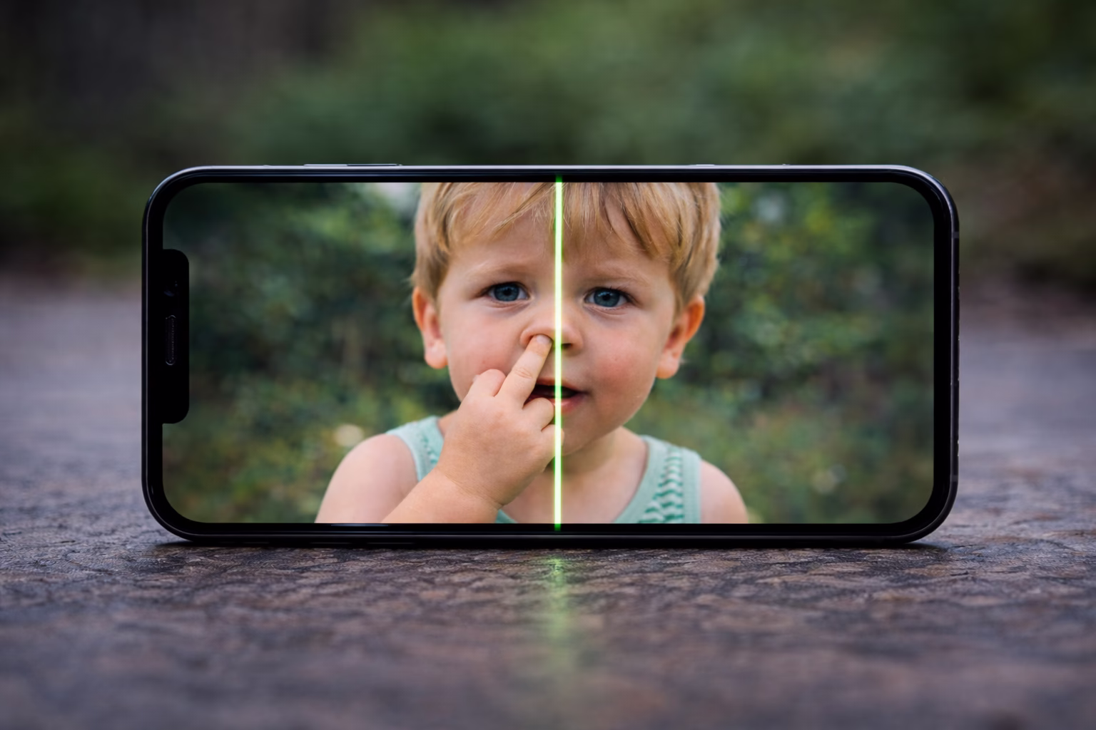 boy picking his nose broken phone